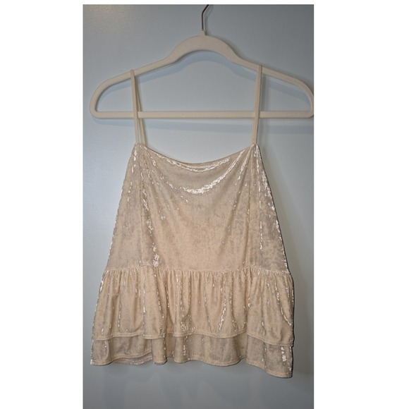 American Eagle CREAM VELOUR CROPPED TANK TOP SZ XL Boho Y2k 90s Date Night - Picture 1 of 5
